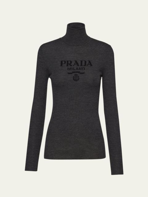 Prada Intarsia Logo Wool Turtleneck Sweater