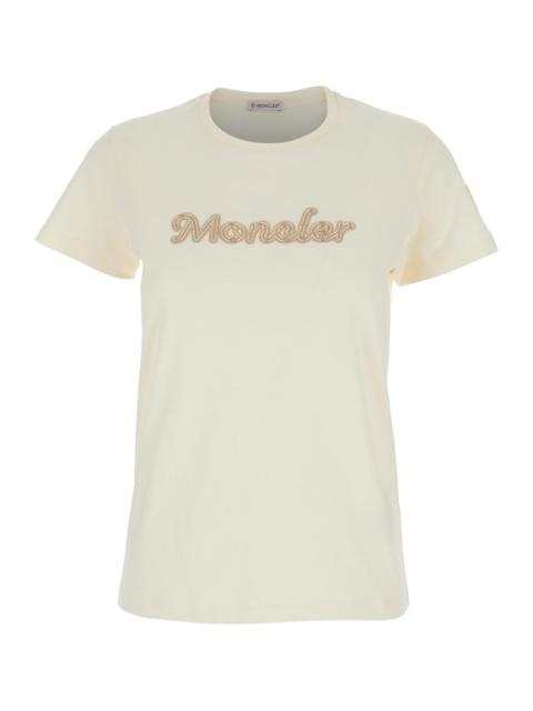 Moncler Women White T-Shirt With Embroidered Logo On The Front And Logo Patch On The Sleeve In Cotto