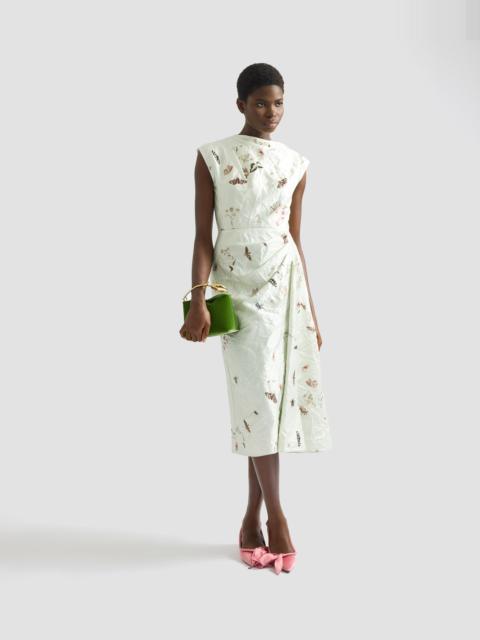 Erdem DRAPED PRINTED TEXTURED SATIN MIDI DRESS
