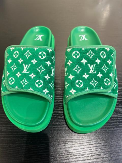 Louis Vuitton Louis Vuitton "Miami" Flat Slide Sandals — Monogram Canvas with Velcro Logo Strap