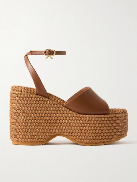 Gianvito Rossi Thalia 100 leather platform wedge sandals Tan