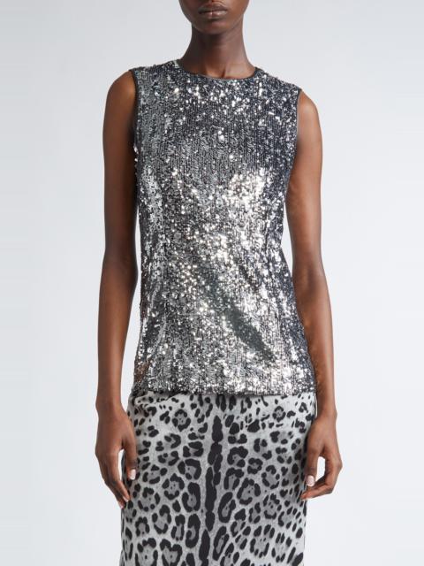 Dolce & Gabbana Dolce&Gabbana Sequin Sleeveless Top in Argento at Nordstrom