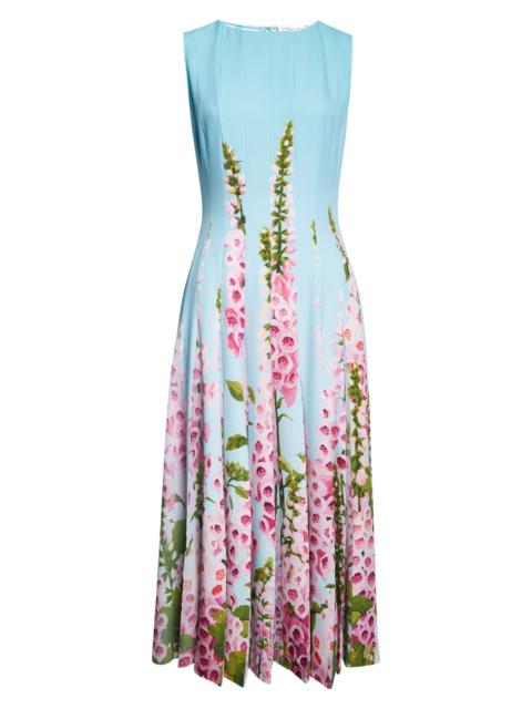 Oscar de la Renta Oscar de la Renta Foxglove Dégradé Pleated Jersey & Chiffon A-Line Dress in Lilac/Sky at Nordstrom
