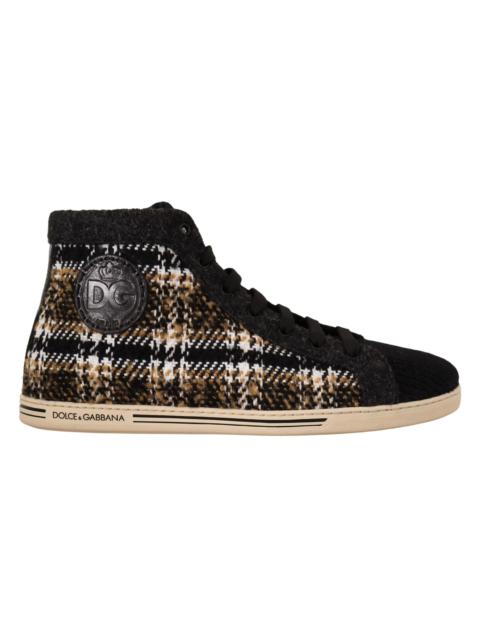 Dolce & Gabbana Beige Brown Wool Cotton High Top Sneakers