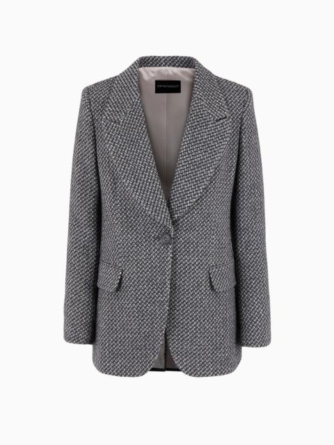 EMPORIO ARMANI Single-breasted jacket in a mélange wool-blend knit with a textured pattern