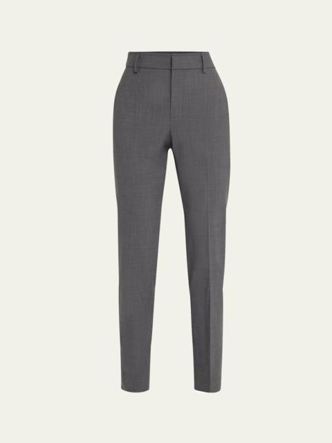 Brunello Cucinelli Slim Cigarette Tropical Luxury Wool Pants with Split Hem Back