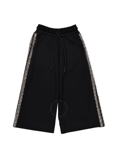 Burberry Burberry Ladies Black Crystal Detail Wide-leg Jersey Cropped Track Pants