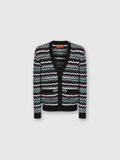 Missoni Cardigan in wool-cotton blend with zigzag