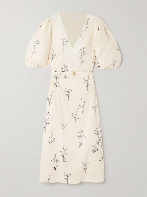 Corrie belted printed cotton-poplin midi dress Ivory