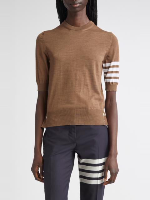 Thom Browne Thom Browne 4-Bar Short Sleeve Wool Blend Sweater in Walnut at Nordstrom