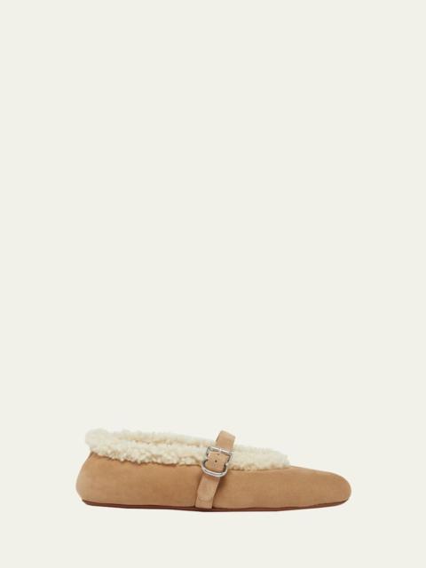 Alaïa Merino Suede Shearling Mary Jane Ballerina Flats