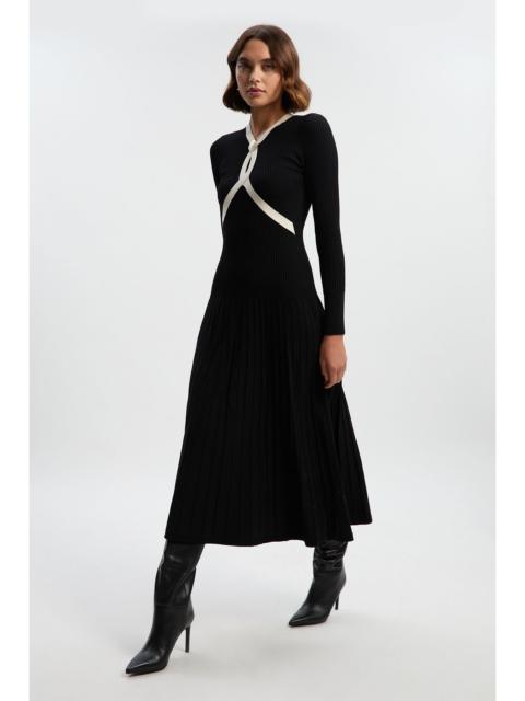 KAREN MILLEN Rib Knit Trim Detail Full Skirt Midi Dress