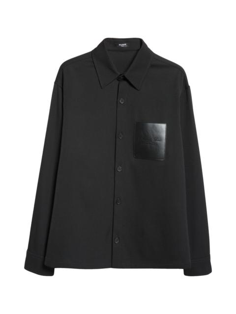Balmain Balmain Couture Label Grain de Poudre Button-Up Overshirt in 0Pa Black at Nordstrom