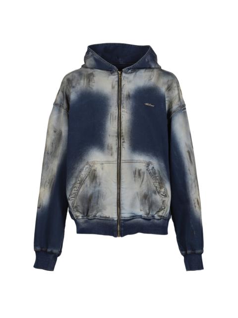We11done DIRTY-WASHED ZIP-UP HOODIE / NAVY