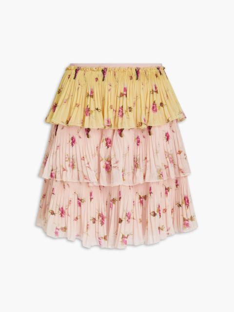 REDValentino Tiered pleated floral-print georgette mini skirt