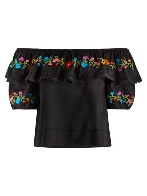 RIXO Rixo Lisette Floral-embroidered Cotton top