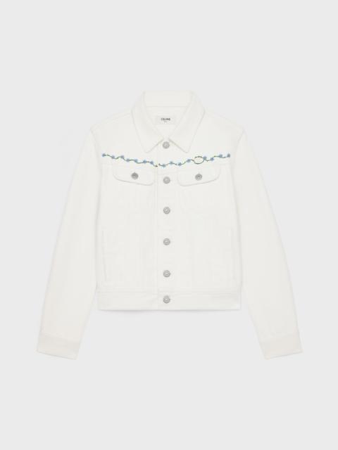 CELINE embroidered trucker jacket in raw wash white denim