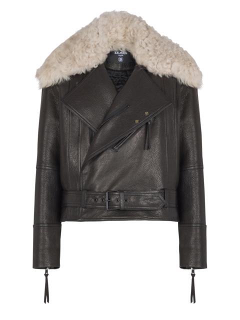 Balmain Leather jacket with shearling collar
