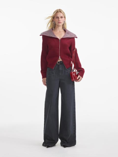self-portrait Burgundy Diamante Collar Knit Jacket
