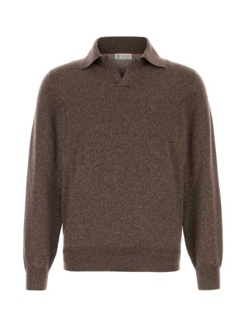 Brunello Cucinelli Brunello Cucinelli Men Melange Brown Cashmere Sweater