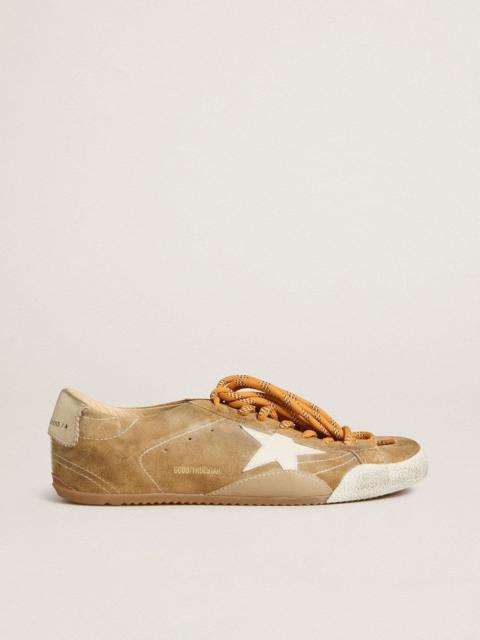 Golden Goose Men's True-Star in tobacco-colored suede with white star and platinum heel tab