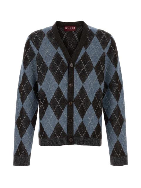 Gucci Men Embroidered Stretch Wool Blend Cardigan