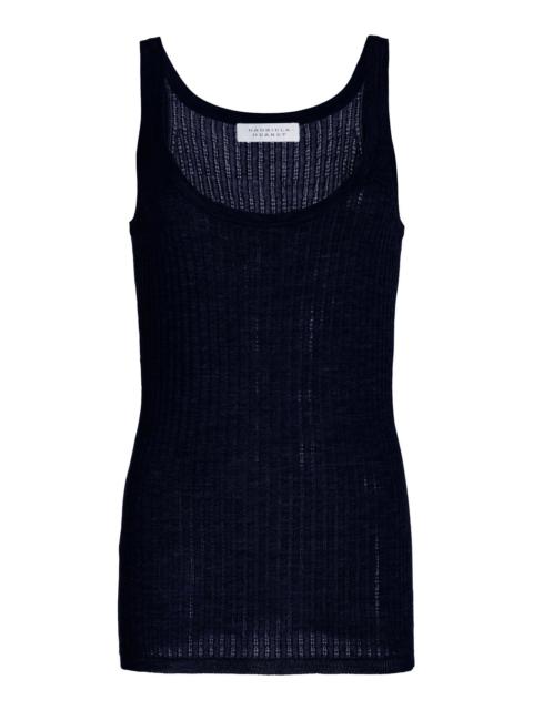 GABRIELA HEARST Nevin Pointelle Tank in Dark Navy Silk Cashmere