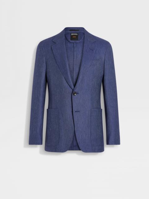 ZEGNA INK BLUE SILK CASHMERE AND LINEN JACKET