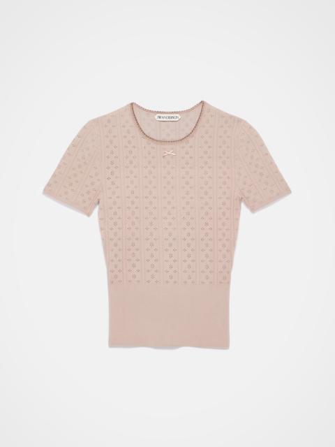 JW Anderson KNITTED POINTELLE T-SHIRT IN TAUPE