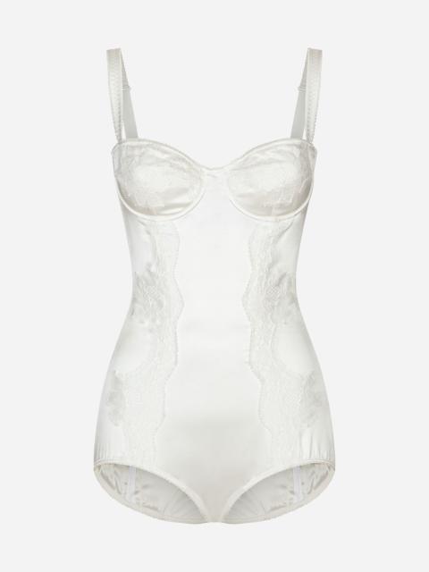 Dolce & Gabbana Silk balconette-bra bodysuit with lace detailing