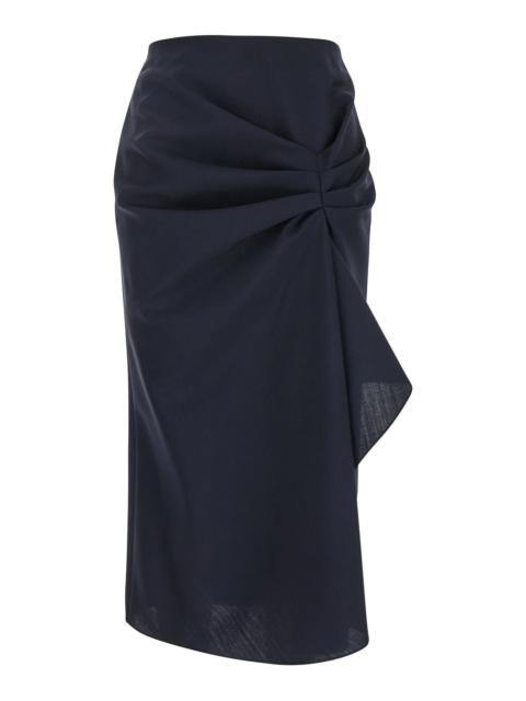 Alexander Mcqueen Women Blue Skirt With Asymmetric Design And Front Seam With Pleats In Wool And Moh