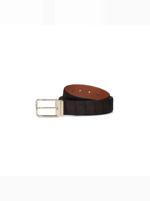 Santoni Dark brown alligator nubuck belt