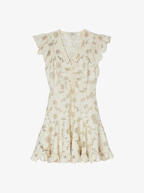 Sandro Floral-lace ruffle-trim woven mini dress