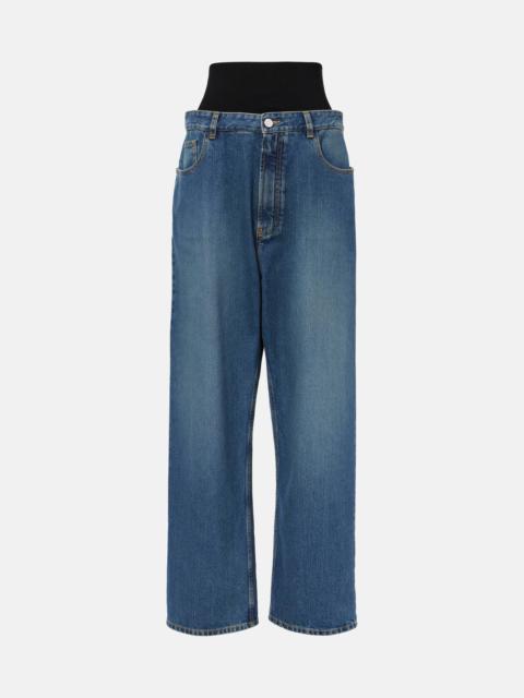 Alaïa High-rise jersey-trimmed straight jeans