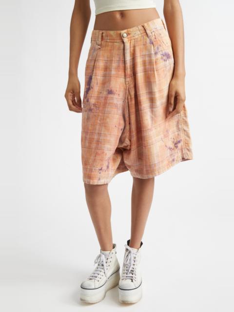 R13 R13 Jesse Plaid Pleated Cotton Wide Leg Carpenter Shorts in Overdyed Orange Purple Plaid at Nordstro