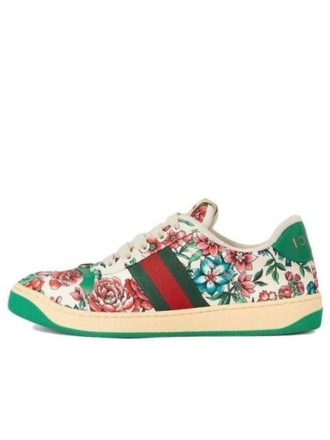 (WMNS) Gucci Screener Floral Print Sneakers 'White Pink Green' 746405-FAB0L-8443