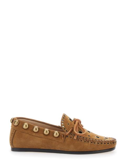 Isabel Marant Isabel Marant Women Brown Loafers With Cut-Out Front And All-Over Metal Details In Suede Woman