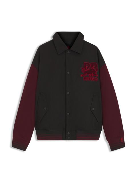 HUGO HUGO X RB REGULAR-FIT VARSITY-STYLE JACKET WITH BULL GRAPHICS