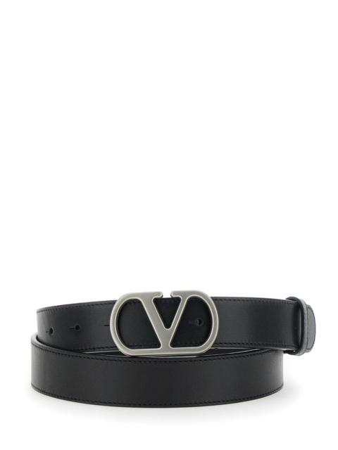 Valentino Valentino Garavani Men Black Belt With Vlogo Metallic Buckle On The Front In Leather Man