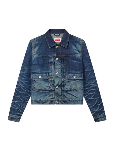 KENZO Kenzo Slim Pleated Trucker Jacket Stone Bl Dirty Blue Denim