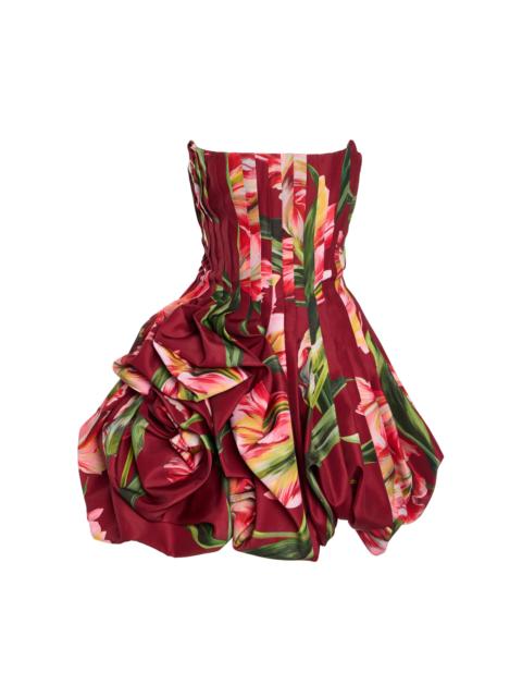 CAROLINA HERRERA Pleated Floral Mini Dress red