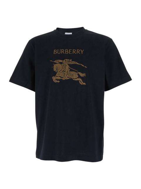 Burberry Burberry Men Black Crewneck T-Shirt With Ekd And Logo Lettering Embroidery On The Front In Cotton Ma