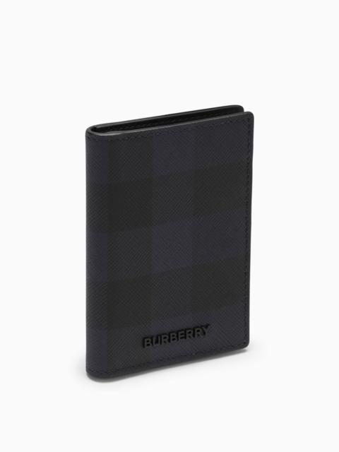 Burberry Navy Blue Book Card Holder With Check Motif