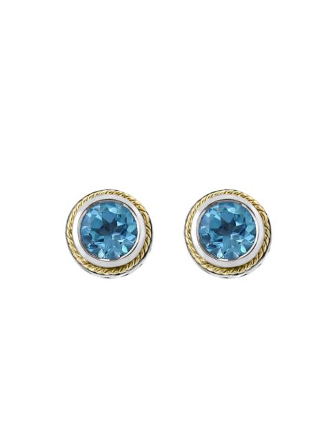GUCCI Sterling Silver, 18K Yellow Gold & Blue Topaz Stud Earrings