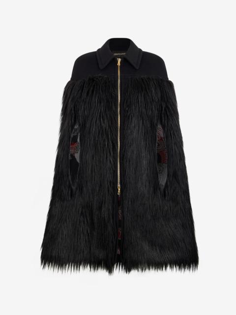 Roberto Cavalli Black Faux Fur Cape With Zip