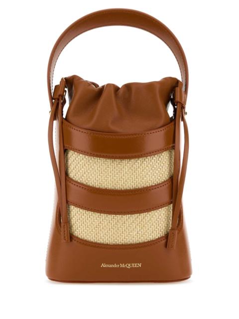 Alexander McQueen Alexander Mcqueen Women Two-Tone Leather And Raffia Mini The Rise Bucket Bag