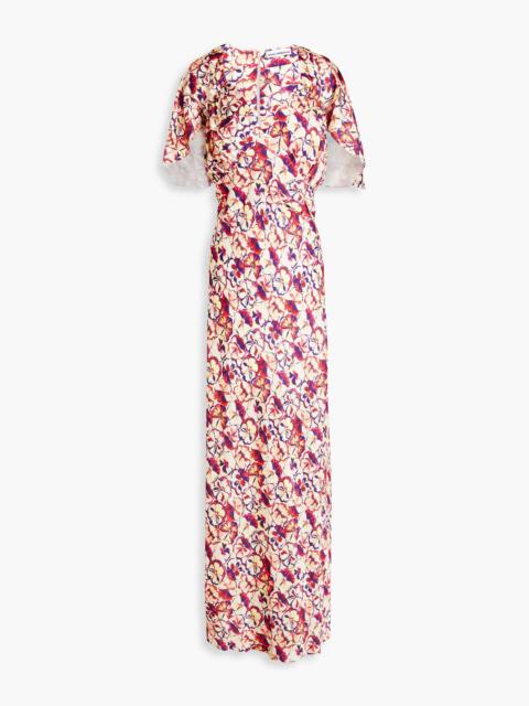 rabanne Ruffled floral-print satin maxi dress