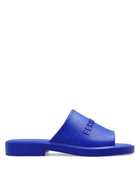 FERRAGAMO Ferragamo Men's Blue Logo-Embossed Slip-On Sandals