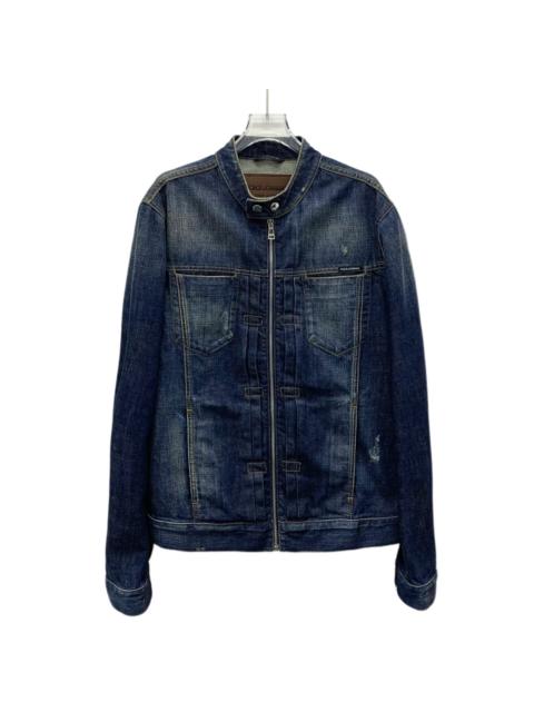 Dolce & Gabbana Dolce Gabbana Washed Distressed Cotton Zip Long Sleeve Denim Jacket Navy Blue