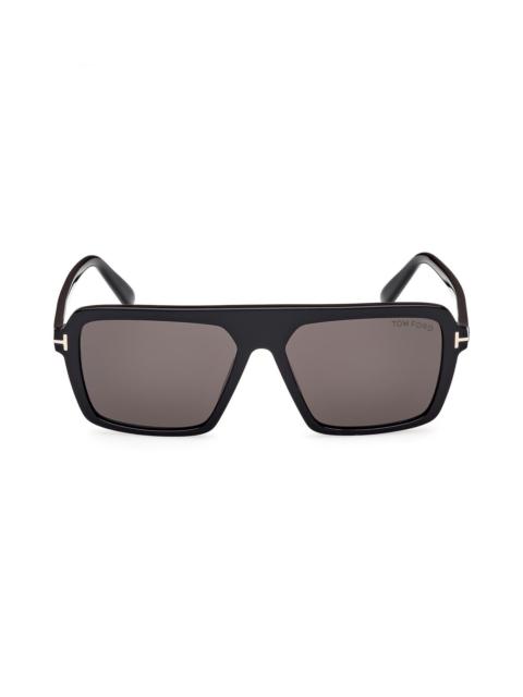 TOM FORD TOM FORD Vincent 56mm Pilot Sunglasses in Shiny Black/Eco/Smoke Lenses at Nordstrom